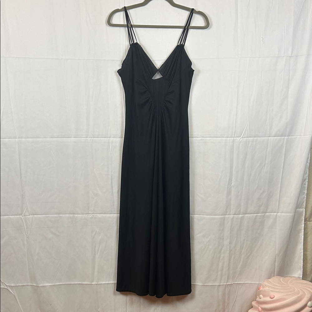 Vintage Black Spaghetti Strap Sheer Diamond front Negligee